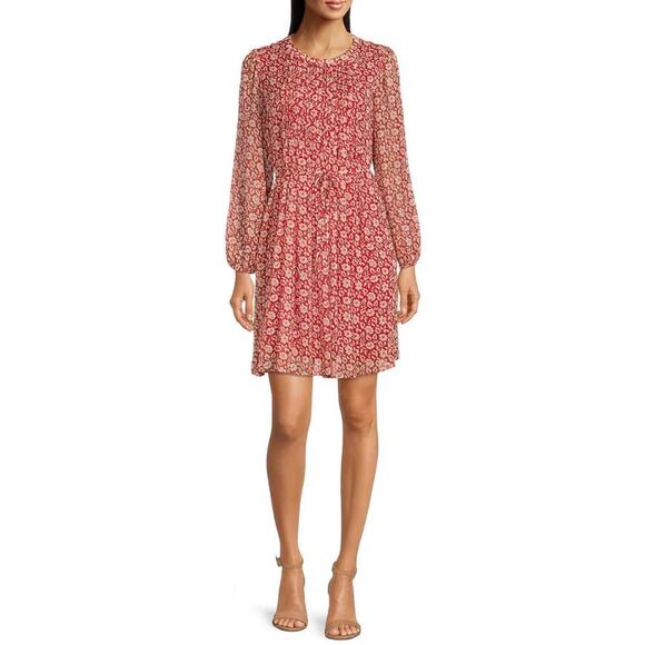 Tommy Hilfiger Floral Chiffon Mini Dress in Samba Red, Size 6 - Picture 3 of 11